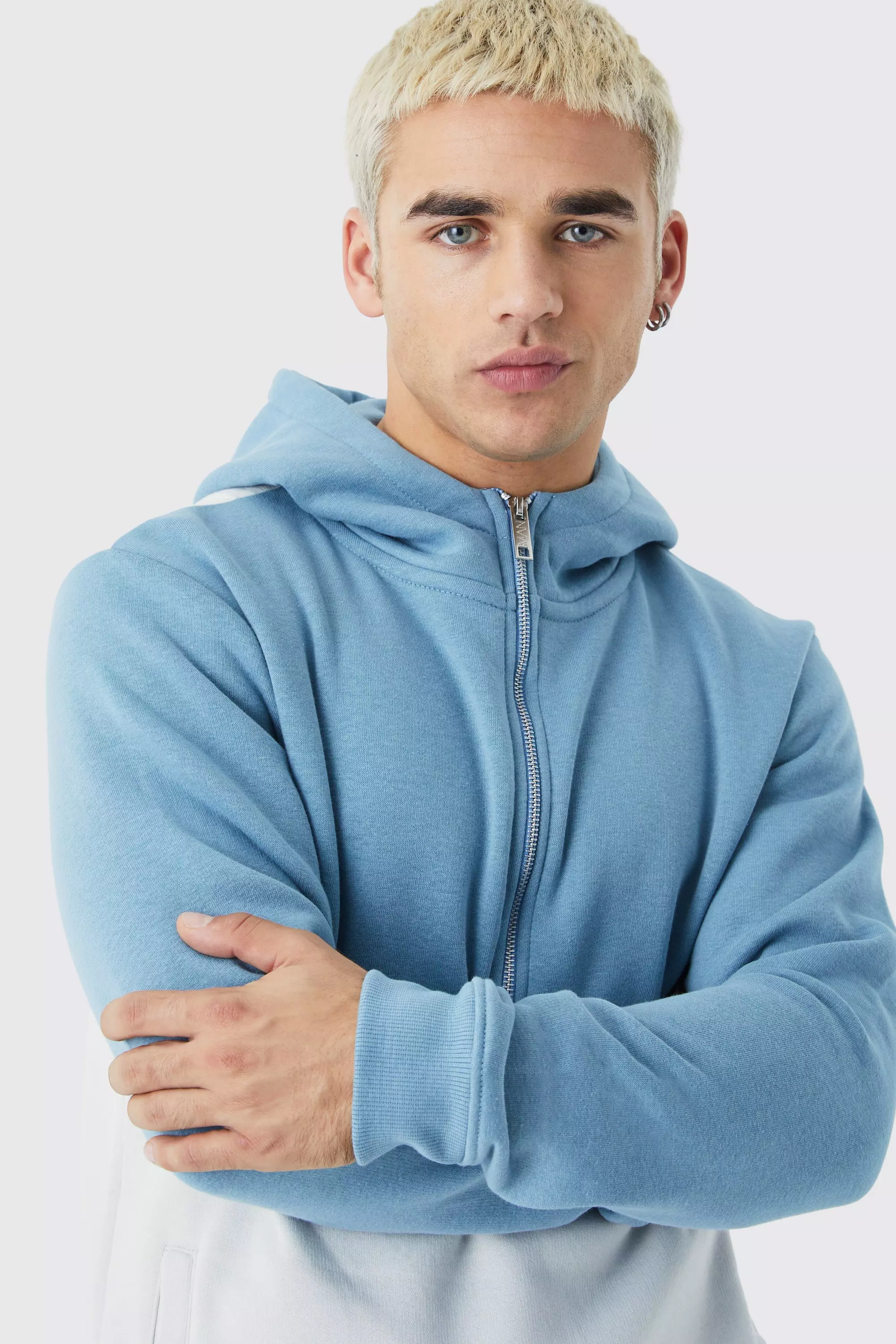 Slim Fit Colour Block Half Zip Hoodie boohooMAN USA